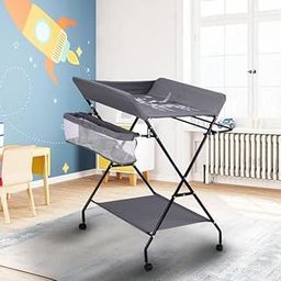 VPGS Baby Nursing Table ＆ Diaper Table, Folding Portable Diaper Changing Tables, Removable Newborn Bath Massage Table with Wheels, Drying Rack & Storage Basket-image-72