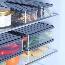Raawan Fridge Storage Boxes – Stackable Food Storage Containers | Removable Drain Plate & Lid | Durable Fridge Organizer to Keep Food Fresh Longer | Ideal for Fruits, Vegetables | 1200ml Pack of 6-20