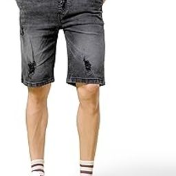 Men Slim Fit Solid Mid-Rise Denim Shorts-picture-27