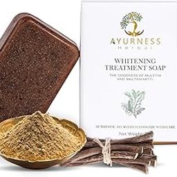 Ayurness Herbal Ayurvedic Whitening Soap - Multani Mitti & Licorise, Face & Body Tan Removal Soap For Men & Women, Ayurvedic Goodness of Coconut, Olive & Turmeric Oils, Chandan, Rose 75gm PACK OF 2-8