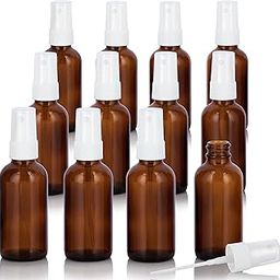 2 oz Amber Glass Bottles - 12 PACK l Choose Any Top Closure l Sprayer, Treatment Pump, Lotion Pump, Dropper, Cork, Caps (White Fine Mist Sprayer)-image-52