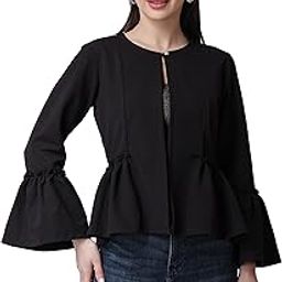 Casual Black Solid Button Closure Shrug for Women || Latest Stylish Summer Wear Shrugs for Women || Hip-Length Women Shrug with Back Slit || Full Sleeves Shrugs for Women-18