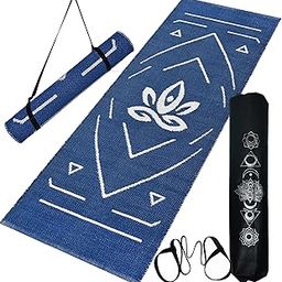 House of Handmade™ Premium Cotton Yoga Mat for Women Men with Assist Guide Lines, 7mm Thick, Size- 2X6 Feet, Strong Anti-Slip Mat for Home Workout, Pilates BLUE-image-79