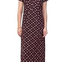 sand dune Pure Cotton Printed Nighty with Lace Neckline & Front Pleats |-picture-48