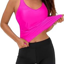 Tankini Swimsuits for Women with Boy Shorts Athletic Swim Tank Top 2 Piece Bathing Suits, Hot Pink, Small-image-16