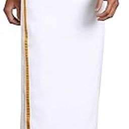 Men's White Cotton Lungi with Golden Jari Stripes | Solid Design for Comfort and Style | Elegant Ethnic Wear for Festivals and Ceremonies-image-66