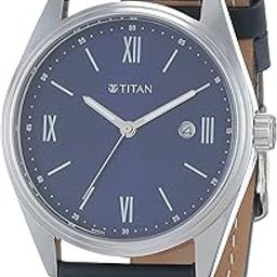 titan Leather Analog Blue Dial Men's Watch-1864Sl10, Band Color:Black-picture-41
