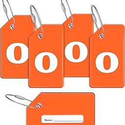 Storite Pack of 5 Luggage Tags, Silicon Luggage Tags with Steel Loop Travel Bag Tags for Easily Identification of Bags - Character O (Orange)-image-73