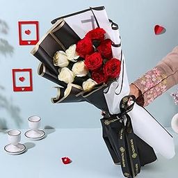 FlowerAura Love & Peace Premium Flower Bouquet of 12 Red & White Roses For Birthday Gift, Anniversary Gift, Wedding Gift, Mother's Day Gift, Love & Romance Gift, Father's Day Gift (Same Day Delivery)-image-44
