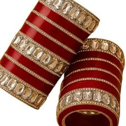 Bridal bangle set wedding Punjabi chuda designer chura in red and golden color | traditional bridal choora for women | elegant wedding bangles set for bride with ethnic charm-image-28