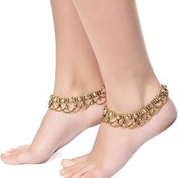Non Precious Metal Gold Antique Kundan Payal Anklet for Women (6807a)-42