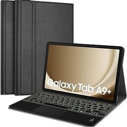 HOM Tri Fold 7-Colour Backlight Detachable Wireless Bluetooth Keyboard with Trackpad/Touchpad Tablet Cover Case for Samsung Galaxy Tab A9 Plus / A9+ 11-inch Tablet - Black-38