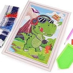 SHAKTISM Kuromi, Dino, Peacock, Car Diamond Painting Kit for Kids, DIY Art Craft with Frame, 17.5 x 17.5 cm (Dino Diamond Painting)-image-98