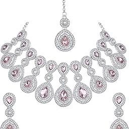 Silver Plated Kundan Polki and Crystal Traditional Jewellery Set for Women with Necklace, Earrings, and Maang Tikka – Ideal for Party, Wedding, and Engagement-image-8