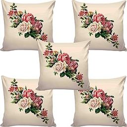 AEROHAVEN Jute 180TC Cushion Covers, 16x16 inches, Multicolour, Set of 5 Pieces-24