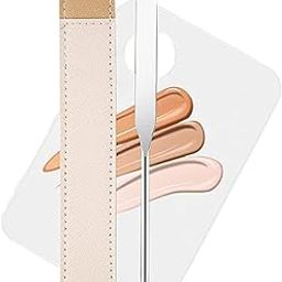 MAYCREATE Makeup Spatula & Palette Set, Stainless Steel Spatula And Clear Acrylic Foundation Palette Combo, Beauty Cosmetic Makeup Tool, Spatula With Protective Pu Sleeve,1 Count-25
