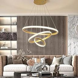 swanart Orbit Modern LED Chandelier, Dimmable 3-Ring Pendant Light Height Adjustable Hanging Ceiling Lamp for Living Room, Dining Room, Bedroom (Orbit Matte Gold)-16