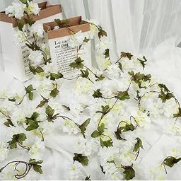 SATYAM KRAFT 1 Lines Artificial Cherry Blossom Rattan Flowers Wall Hanging Flower Décor – Perfect Rose Garland for Home, Office, Wedding, Festival, Ganpati Decoration, Special Occasions (White)-image-41