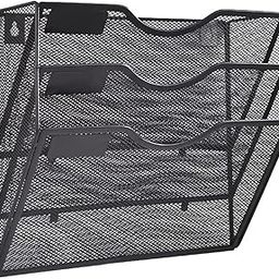 SAZ DEKOR Wall Mounted Mesh File Holder Rack Shelf Magazine Paper 3 Tier Magazine Rack Black-image-57