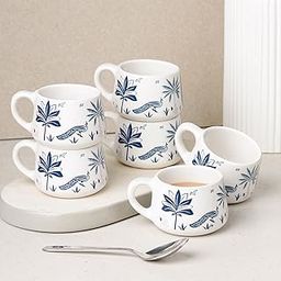The Earth Store Blue Peafowl Ceramic Tea Cup Set of 6, 150 ML Each, Microwave and Dishwasher Safe Coffee Cups | Cup Set Tea | Tea/chai Cups for Gifting, Home & Office Use, Every Occasion-image-34
