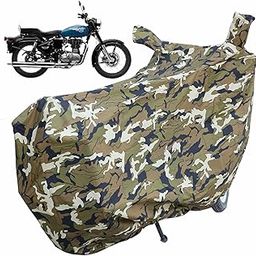 Autofact Universal Waterproof Bullet Cover Compatible with All Bullet Models Upto Length 2300 mm | Mirror Pockets | Windproof Design | Full Length Body Cover| UV Protection |Jungle Green Color-picture-11