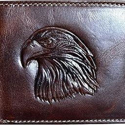 PB Pearlbags Leather Bi- Fold 3 Card Slots Eagle Design Wallet for Men|B.Brown-image-9