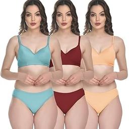 Women's Seamless Padded Bra & Panty Set Non-Wired Comfortable Lingerie Set Soft Stretchable Cotton Blend Innerwear for Daily Sleep & Lounge-image-13