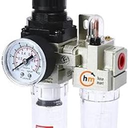 HOSEMART 1/4" Inch BSP Pneumatic FRL Unit (Air Filter + Regulator + Lubricator) with Pressure Gauge For Air Compressor Unit-13