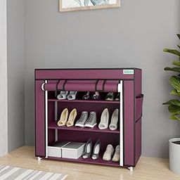 FLIPZON Premium 3-Tiers Shoe Rack/Multipurpose Storage Rack with Dustproof Cover (Small) (Maroon), Iron Pipes, Plastic Connectors, Non-wooven Fabric Cover, Cm-image-46