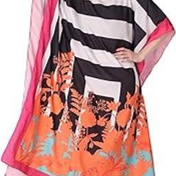 Abstract Fragmented Realms Printed Crepe Maxi Length Kaftan Dress for Women Multicolor Freesize-30