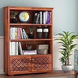 Handwoody Book Shelf for Home Library Bookcase Wooden | Bookshelf for Home Library | Book Shelves Open Bookcase Books Rack | Display Unit Book Stand for Office & Home (Honey Finish)-68