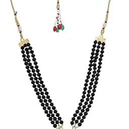 Traditional Necklace with Elegant Triple-Layer Moti Pearl Beads and Decorative Pendant And Pair Of Earrings For Girls And Womens-image-88