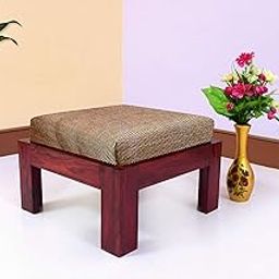 Devdhara Mahogany Finish Sheesham Wood Ottoman Foot Stool for Kitchen Living Room Home Solid Wood Sitting Stool with Cushion for Garden Outdoor Wooden Furniture (Mahogany Finish)-image-18