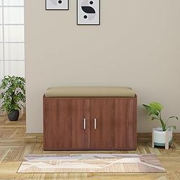 FURNIFLIX Footsy Engineered Wood Horizontal Shoe Rack with Cushion Seat - Walnut Finish-image-98