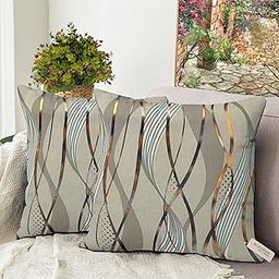 BLUE GRASS HD Foil Digital Print Velvet Cushion Cover - Set of 2 || Design : Sultan Lehar || Fawn || Size : 20x20 Inches.-image-3