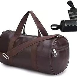 Krishan Kumar Traders Stylish Brown Leatherette Duffle Gym Bag with Wrist Support Wraps – Travel & Workout Combo-image-93