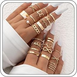 Finger Rings for Women, Vintage Gold Knuckle Boho Rings 23 Piece Set Stackable Dainty Rings Stylish Minimalist Design Gifts Teen Girls Jewelry-image-49