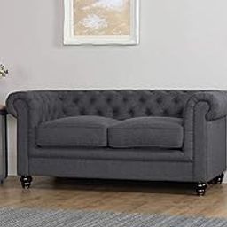 ES ESPINHO ESPN0001 Solid Sal Wood Fabric Upholstered Button Tufted Chesterfield 2 Seater Sofa Set for Living Room, Charcoal Grey Color-image-12