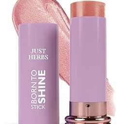 Just Herbs Born To Shine Shimmery Glimmering Pink Smooth | Portable | Moisturises & Hydrates infused with Shea Butter and Cica Single Stroke All Day Long Highlighter for Women 14g-42