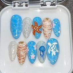 NEEPRA Artificial Nails - Handmade Press-on Pack of 10 Almond Shape | Reusable, Pre-Designed | Perfect Decorative Fake Nails for Women & Girls | Press-On Nail Tips | With Application Kit (Ocean)-picture-21