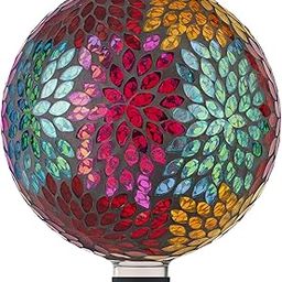 Alpine Corporation HMD172 Alpine 10" Diameter Indoor/Outdoor Glass Leaf Pattern Yard Decoration, Multicolor Gazing Globe-image-64