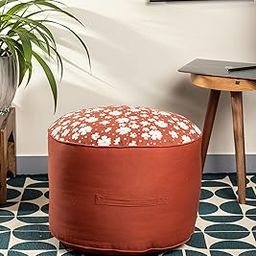 SKANDA FAB Cotton Pouf, Flower Printed Round Seating Cushion/Footrest/Pouffe/Ottoman/Footstool/Floor Cushion Large 45x45cm for Living and Bedroom Floral Maroon (Pack of 1)-picture-15