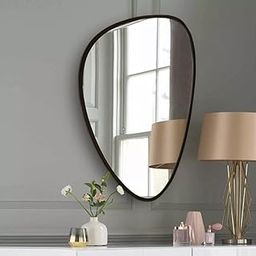 Alfa Design Asymmetrical Wall Mirror with Black Frame - 24x17 Inch | Fancy Decorative Mirror for Bathroom, Living Room, Bedroom & Vanity | Stylish & Durable Modern Home Decor Wall Mirror-image-43