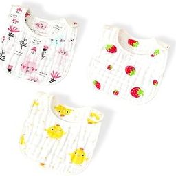 Chinmay Kids Cute Printed Muslin Bibs for Newborns | Ideal for Feeding, Eating, and Drooling | Machine Washable | U-shaped Snap Baby Bib | Combo of 3-image-76