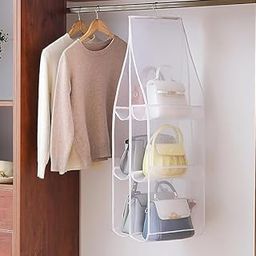 FreshDcart F737 Hanging Purse Handbag Organizer Dust-Proof Storage Holder Bag Wardrobe With 6 Large Compartments Strong Metal Hook hanger for Purse handbag (White Pack Of 1)-image-31