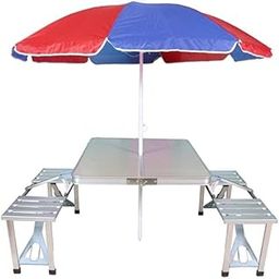 jjbrothers Picnic Table,Heavy Duty Aluminium Portable Folding Picnic Table and Chairs Set with Umbrella (Multicolor)-15