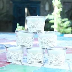 Kaameri Bazaar Set of 6 Unscented Fragranced Lace Glass Butter Pot Candles - Gift for Diwali for Employees-image-23