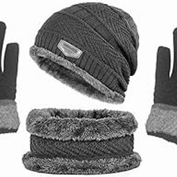 Winter Woolen Cap, Neck Warmer Scarf with Gloves Set| Beanie Style| 3 Piece Set| Warm Winter Neck Scarf, Gloves and caps Suitable for Men and Women|Stylish(Grey)-image-13