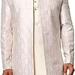 Men's Beige Silk Blend Sherwani Only Top-image-13