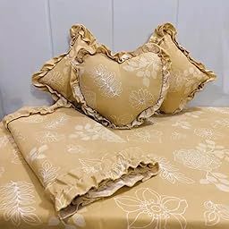Luxurious Glace Cotton Home Bedding Set | 6 Piece with Frilly Pillowcases and Filled/Frilly Cushions | 6 Piece Bedsheet Set | Complete Bedding Sets-image-86